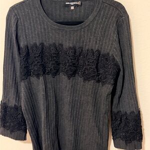 Karl Lagerfeld Black Textured Fabric Top